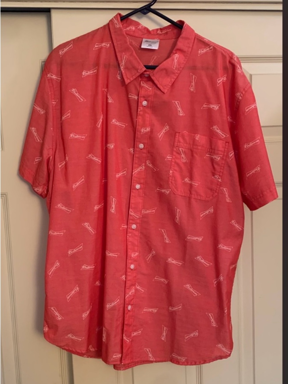 Budweiser Shirt Men's 2XL Grey Red Classic Label Logo 2017 Promo Short Sleeve